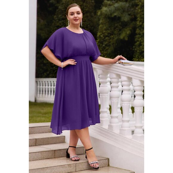 Plus Size Chiffon Dress Women Flounce Sleeves Empire Waist A Line Summer - Picture 2 of 7